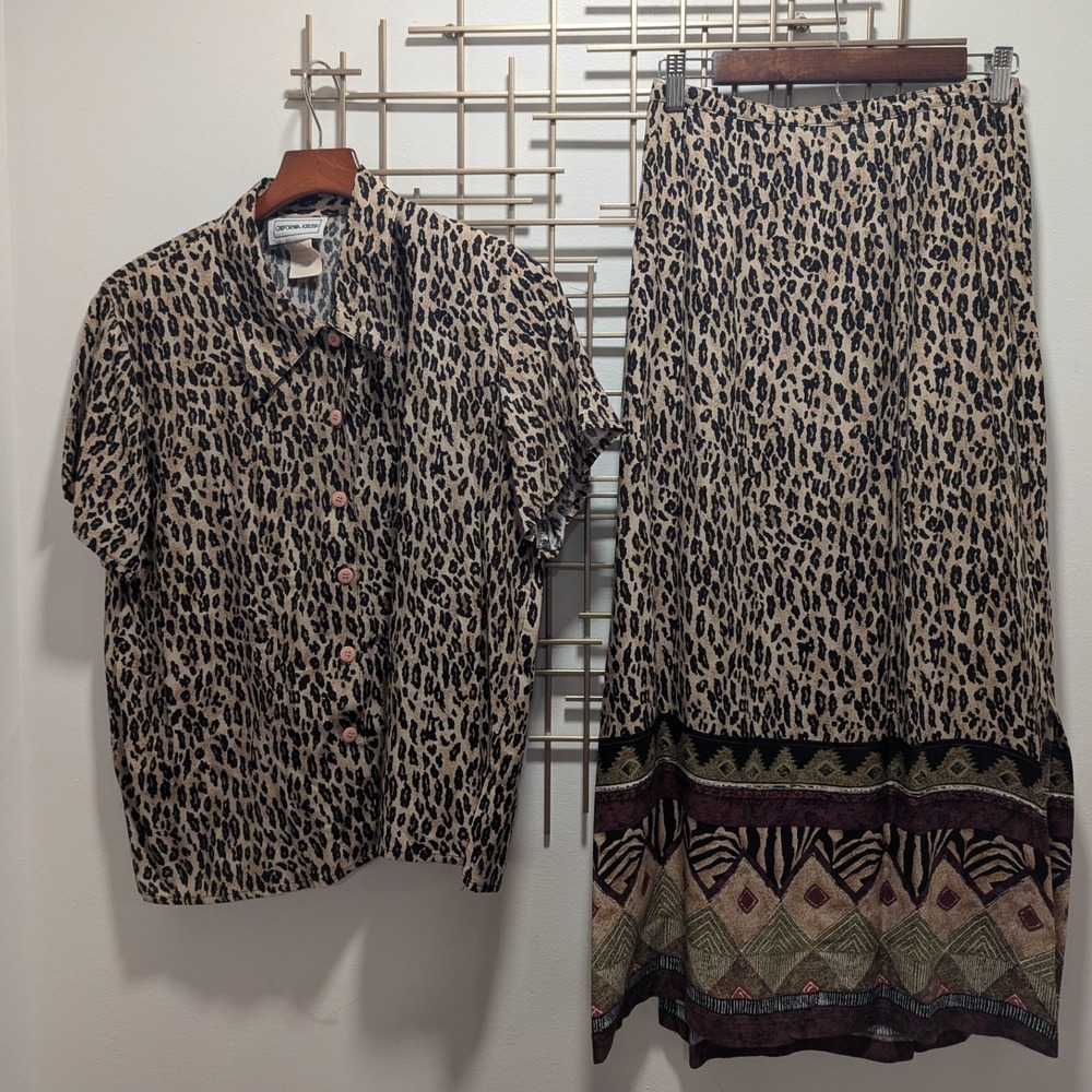 VTG 90's California Krush Leopard‎ Print 2 Piece Set Top & Skirt Women's Size L